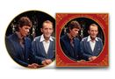 "David Bowie & Bing Crosby" in goldener Schrift auf rotem Hintergrund. Zwei Männer in blauem Anzug stehen nebeneinander., Single 12"