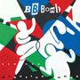 Text: "BB Bomb", "practice songs". Abstrakte Illustration mit bunten Formen und weißen Figuren, die dynamisch wirken., LP