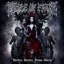 „Cradle of Filth“ und „Darkly, Darkly, Venus Aversa“. Gothic-Illustration mit Frau in rotem Kleid, Statuen im Hintergrund., CD