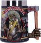 "IRON MAIDEN" oben, "Killers" auf Axt. Groteske, detaillierte Zombiefigur mit weißem Haar und zerrissenem Hemd.