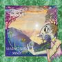 Text: "OZRIC TENTACLES" und "HARMONIC MIND". Fantasievolle Illustration mit Figur, Schmetterling und malerischer Landschaft.