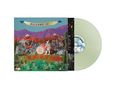 "Welcome to Earth" in bunten Buchstaben; zeigt Collage mit Bergen, Menschen, Tieren. Vinyl-Schallplatte daneben., LP
