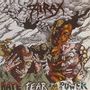 Text: "HIRAX HATE, FEAR AND POWER". Illustration von drei schreienden Gestalten vor einer Explosionswolke., CD