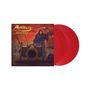 „Artillery“ und „Penalty by Perception“ in Gold. Illustration: Sensenmann hinter Kanone, roter Himmel, rote Schallplatten., 2 LPs