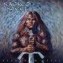 "SACRED STEEL" oben, "REBORN IN STEEL" unten. Ein Krieger mit langem Haar hält ein Schwert vor einer mystischen Kulisse., CD