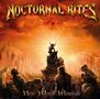 "Nocturnal Rites", "New World Messiah". Illustration: Eine Figur steht erhoben, umgeben von Menschen und orangenem Himmel., CD