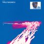 Text: "echoes WALLY BADAROU". Blaues Cover, pinke und weiße, leuchtende Spuren, kleines Bild eines Mannes mit Brille oben rechts., LP