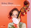 "Kelsey Mines, Everything Sacred, Nothing Serious." Frau mit Blumen und Kontrabass vor orange-pinkem Hintergrund., CD