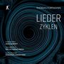 Oben: "THOMAS FORTMANN LIEDER ZYLEN". Namen: Florian Prey, Amar Quartett, Tino Brütsch. Spiralförmiges Muster., 2 CDs