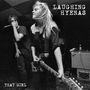 Texte: "LAUGHING HYENAS", "THAT GIRL". Eine Frau mit Gitarre und ein Mann mit Mikrofon auf einer Bühne., 2 LPs