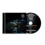 „EVA UNDER FIRE VILLAINOUS“, eine Stadtsilhouette bei Nacht, mit CD-Trackliste rechts., CD
