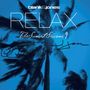 "Relax. The Sunset Sessions 9. blank&jones." Schwarze Palmensilhouetten vor blauem Hintergrund.