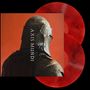 "AXIS MUNDI" steht vertikal. Ein Ritterhelm vor rotem Hintergrund. Zwei rote Schallplatten sind sichtbar., 2 LPs