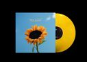 "the snuts" und "moments" stehen auf einem Cover mit einer großen Sonnenblume auf blauem Hintergrund. Eine gelbe Schallplatte., LP
