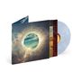 Albumcover-Illustration mit goldenem Kreis vor Sternenhimmel, gezacktem Rand, hellblauer Vinyl-Schallplatte., LP