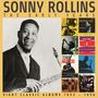 Texte: "SONNY ROLLINS", "THE EARLY YEARS", "EIGHT CLASSIC ALBUMS 1953-1956". Schwarz-weißes Porträt eines Saxophonspielers., 4 CDs