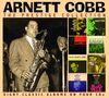 "Arnett Cobb: The Prestige Collection. Eight classic albums on four CDs." Ein Mann spielt Saxophon, daneben Album-Cover., 4 CDs