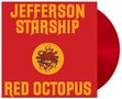 "JEFFERSON STARSHIP" und "RED OCTOPUS" in Gelb auf Rot, mittig Herz mit Tintenfischarmen im Kreis.