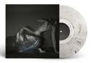 Eine Schallplatte mit marmoriertem, hellgrau-dunklem Muster. Das Cover zeigt eine künstlerische Darstellung eines menschlichen Körpers., LP