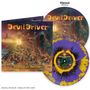"DevilDriver", "Dealing with Demons", "Through the Depths". Buntes Albumcover mit dämonischen Motiven, Schallplatten., LP