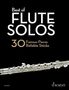 Text: "Best of Flute Solos", "30 Famous Pieces Beliebte Stücke". Illustration einer Querflöte vor schwarzem Hintergrund., Buch