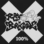 „Raw Brigade“ in Graffiti-Stil, darunter „100%“. Illustration eines entschlossenen Mannes, im Hintergrund ein großes X., LP