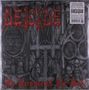 "DEICIDE" in roten, flammenden Buchstaben oben, "In Torment In Hell" unten. Hintergrund: düstere, gruselige Illustrationen., LP
