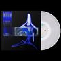 Weiße Vinyl-Schallplatte mit abstraktem Coverdesign in Blau und Schwarz; leuchtende Linien und geometrische Muster., LP