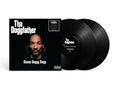 "Tha Doggfather", "Snoop Doggy Dogg". Zwei schwarze Vinylplatten. Porträt eines Mannes mit ruhigem Ausdruck.