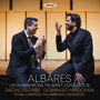 "ALBARES LATIN AMERICAN TRUMPET CONCERTOS PACHO FLORES · DOMINGO HINDOYAN ROYAL LIVERPOOL PHILHARMONIC ORCHESTRA." Zwei Männer im Anzug interagieren freundlich, einer hält eine Trompete., CD