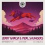 Text: "GarciaLive Volume 21", "Jerry Garcia & Merl Saunders", "September 25th, 1971", "Lion's Share", "San Anselmo, CA". Ein roter Löwe mit rosa Mähne springt vor einem farbenfrohen Himmel und Bergen., 2 CDs