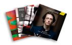 Vier CD-Cover mit Texten: "Victor Nicoara: Busoni The 6 Sonatinas", "INSOLEX", "Schubert Klavierwerke Vol. 5"., 4 CDs