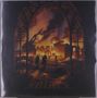 Brennende Stadt im Hintergrund, Flammen und Rauch. Zwei Silhouetten im Vordergrund. Gothic-Struktur umrahmt die Szene., 2 LPs