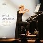 Text: Iveta Apkalna, Pärt & Vasks. Eine Frau spielt eine Orgel, elegant gekleidet, von der Seite betrachtet., CD