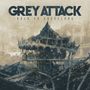"GREY ATTACK" und "BACK TO GREYSLAND" in Großbuchstaben. Illustration eines verfallenen Karussells in düsteren Farben., LP