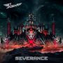 "Jet Jaguar" oben links, "Severance" unten. Illustration: Futuristische Festung mit bedrohlich leuchtenden Elementen., LP