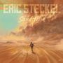 Text: "ERIC STECKEL" und "Sandstorm". Illustration: Person mit Gitarre geht durch stürmische Wüste, Spuren im Sand., LP