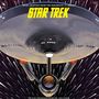 "Star Trek" in gelber Schrift. Raumschiff mit der Aufschrift "NCC-1701", umgeben von Linien, die Geschwindigkeit andeuten., 2 LPs