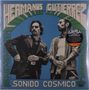 "HERMANOS GUTIERREZ", "SONIDO COSMICO". Zwei Männer posieren, umgeben von grünen geometrischen Mustern.