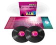 "The Black Sessions," "Revealed," "R.E.M." Zwei Schallplatten, ein pinkes Cover mit Seelandschaft und eine geöffnete Hülle., 2 LPs