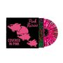 Text: "Pink Fairies - Covered in Pink". Eine Schallplatte mit rosa Schweinen auf schwarzem Hintergrund und rosa Vinyl., LP