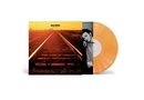 "starsailor", "love is here". Eisenbahnschienen, die in einen orangefarbenen Sonnenuntergang führen., LP