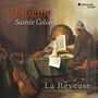 Texte: "L'Énigme Sainte Colombe", "La Rêveuse", "Florence Bolton & Benjamin Perrot", "harmonia mundi".  
Ein Mann am Tisch liest, Instrument links., CD