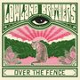 „LOWLAND BROTHERS“, „OVER THE FENCE“. Illustration mit Tiger vor grünem Dschungel und rosarotem Sonnenuntergang., LP