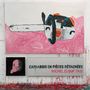 "CATHARSIS EN PIÈCES DÉTACHÉES MICHEL CLOUP TRIO". Illustration einer Kettensäge auf rosa Hintergrund., 2 LPs