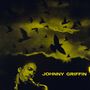 "JOHNNY GRIFFIN" in Gelb, ein Musiker spielt Saxophon vor einem Hintergrund mit fliegenden Vögeln und dunklen Wolken., LP