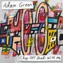 "Adam Green" und "Chop Off Heads With Me". Buntes, abstraktes Kunstwerk mit geometrischen Formen und kräftigen Farben., LP