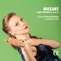 Mozart Piano Concertos 6, 8 & 18. Olga Pashchenko, Il Gardellino. Frau in Bewegung vor grünem Hintergrund., CD