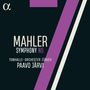 „Mahler Symphony No. 7, Tonhalle-Orchester Zürich, Paavo Järvi“. Lila und weiße Elemente auf dunklem Hintergrund., CD