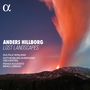 Text oben links: „α“. 
Text: „Anders Hillborg Lost Landscapes Ida Falk Winland Gothenburg Symphony Orchestra Pekka Kuusisto Brad Lubman“. 
Darstellung eines Vulkans bei Nacht mit leuchtend roter Lava und Rauch., CD